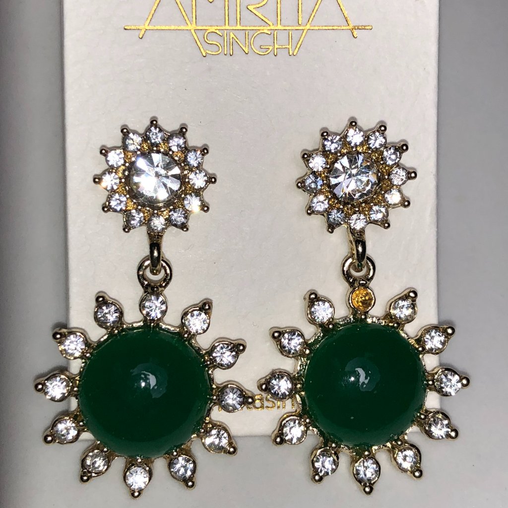 Amrita Green Gold Crystal Dangle Earrings 40$